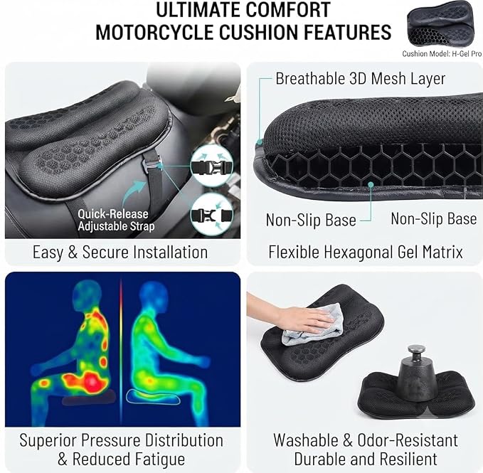 Shock Absorbing Motorcycle Seat Cushion